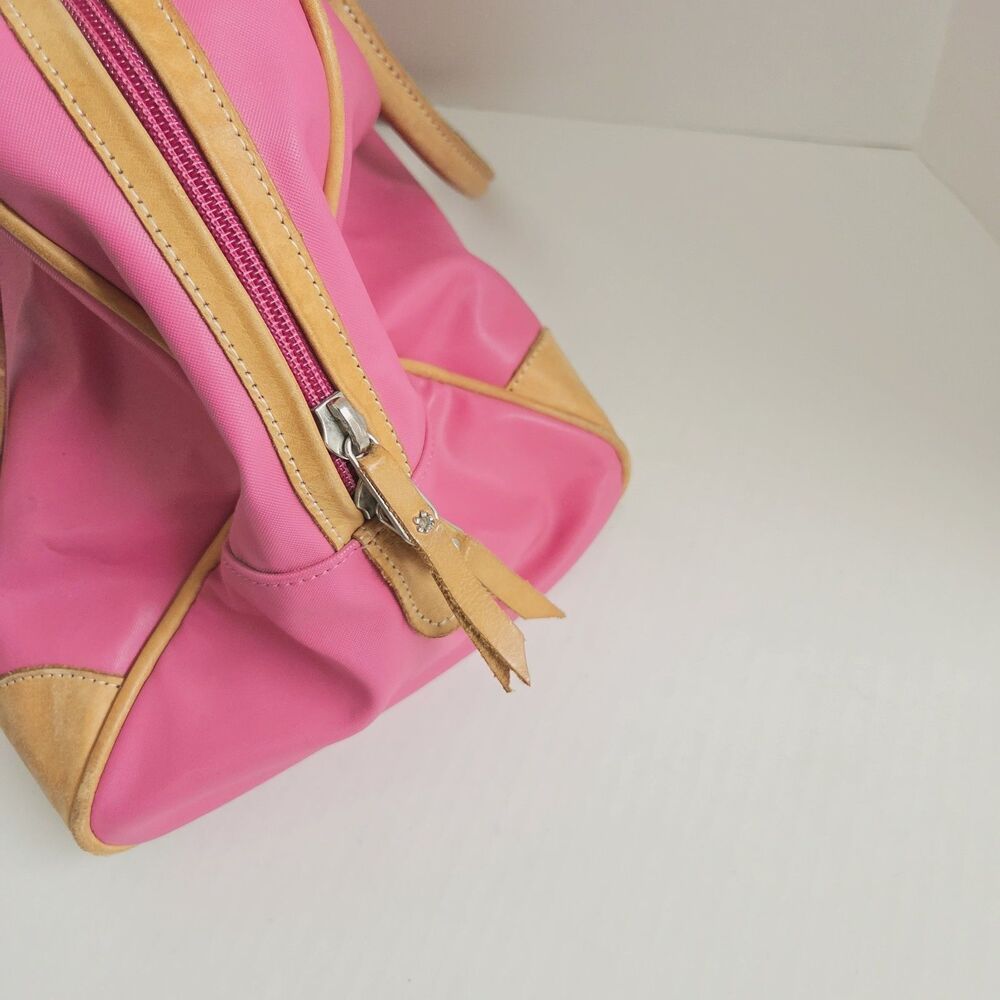 Jon Hart Pink Duffle Bag Medium Leather Trim Canvas Overnight Bag Non-Monogramed - Picture 9 of 13